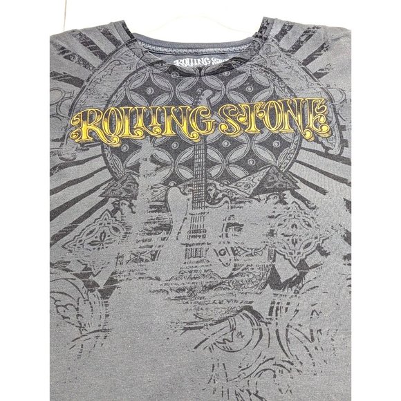 Rolling Stone Collection Shirt Mens Extra Large XL Gray Guitar Art Spell Out - Picture 3 of 11
